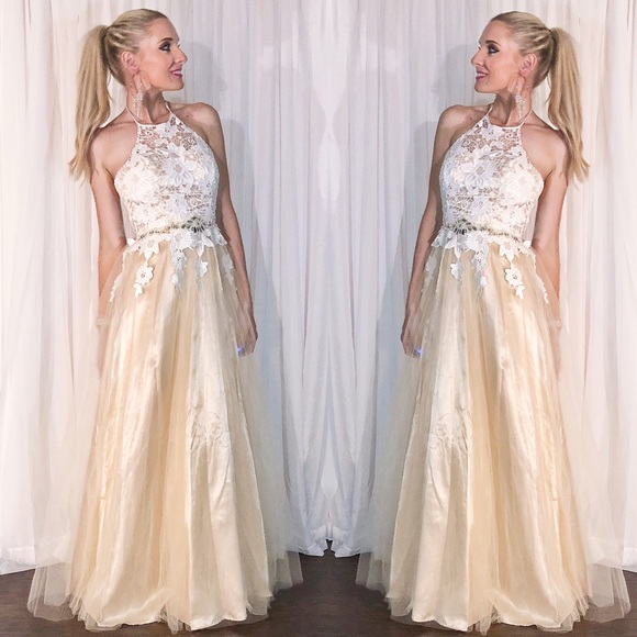 Lace Over Nude Align Evening Gown Wedding Dress - Picture 3 of 8